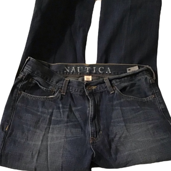 Nautica Men Straight Leg Denim Dark Blue Washed Jeans 33 x 32 - Picture 1 of 4